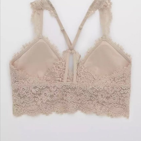 Aerie Bralette Women’s Size Small Antique Rose Pink Eyelash Lace Racerback - Picture 6 of 10